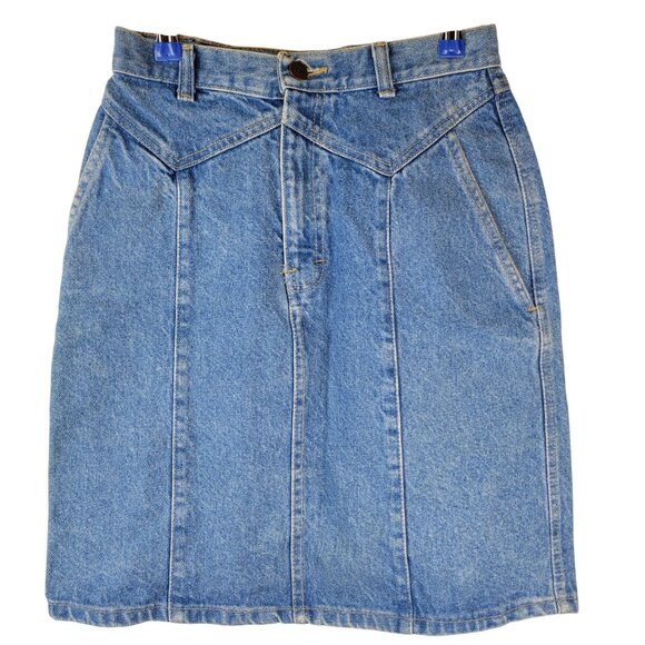 Vintage 80s Denim Mini Skirt Women Small 4 Light Wash Casual High Rise Blue Jean - Picture 14 of 14